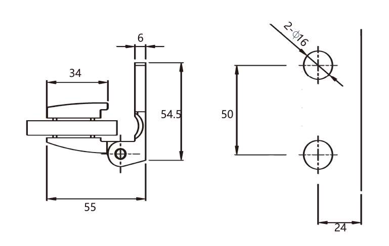 Technical drawing of compact glass to wall hinge jsh-2570 with invisible screw for shower door