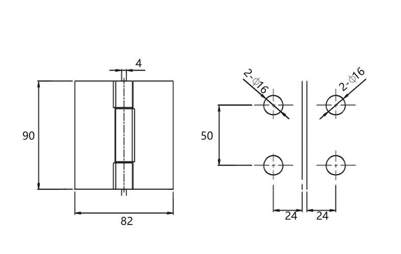 Technical drawing of rectangular glass to glass hinge JSH-2571 with invisible screw for shower door