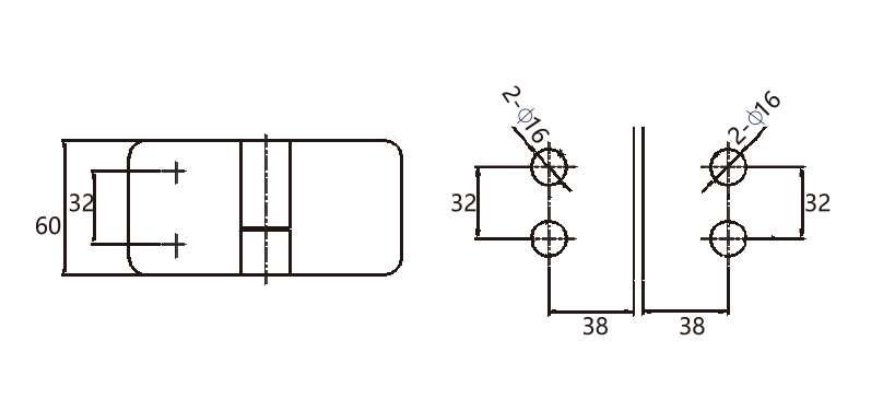 Technical drawing of shower door glass to glass lift-off hinge JSH-2651 with short central barrel