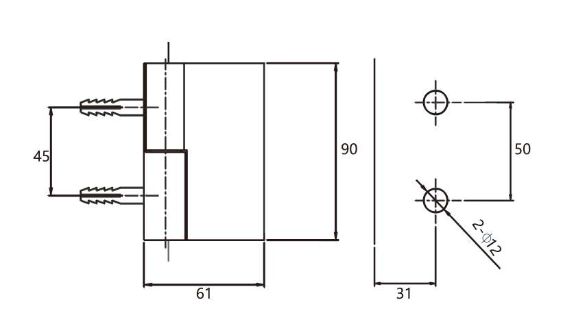 Technical drawing of shower door glass to wall lift-off hinge JSD-2660 with exposed mounting side