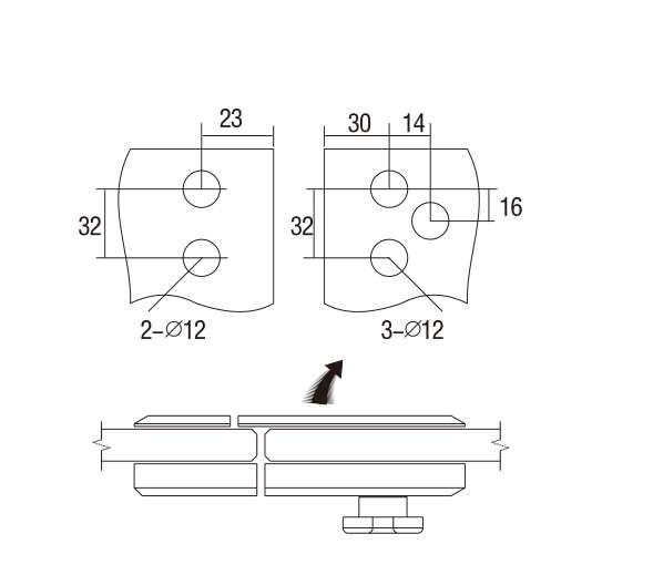 Technical drawing of compact rounded shower door lock JSL-2962 with centered key opening