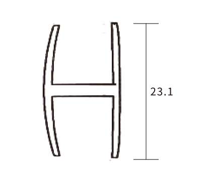 Technical drawing of H shaped bottom screen seal JSS-3610 for frameless shower glass door