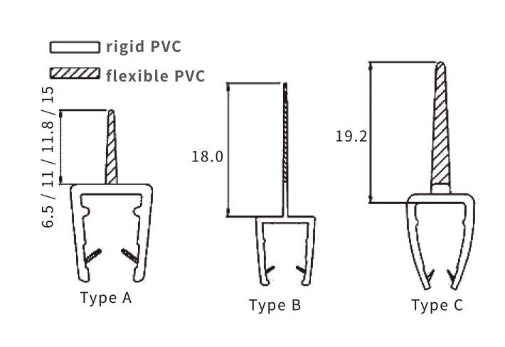 Technical drawing of bottom screen seal JSS-3620 for frameless shower glass door