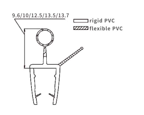 Technical drawing of bottom screen seal JSS-3630 for frameless shower glass door
