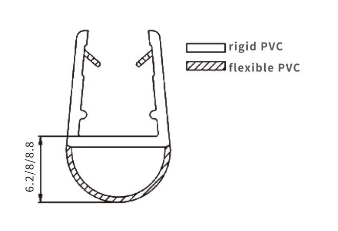 Technical drawing of half rounded wall screen seal JSS-3640 for in and out swing glass doors