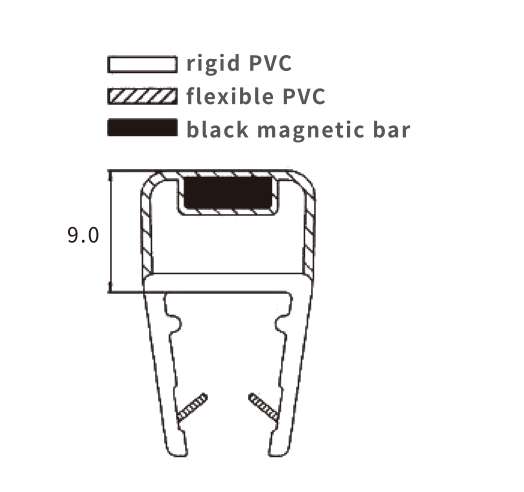 Technical drawing of 180 degree magnetic screen seal JSS-3700 profile for glass to glass