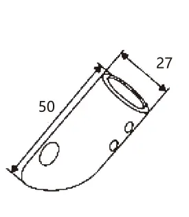 Technical drawing of shower glass door wall to pipe 45 degree connector JSS-3822
