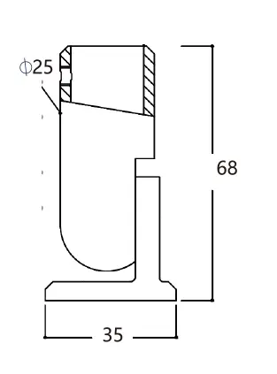 Technical drawing of shower glass door wall to pipe connector stabilizer JSS-3823