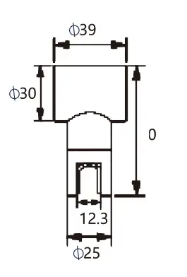 Technical drawing of T shape shower connector glass to tube round pipe JSS-3840