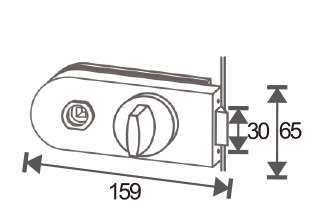 Technical drawing of rectangular-half-round shape lever lock MJPL-4071A with a round privacy turn knob