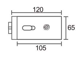 Technical drawing of square shaped lever lock MJPL-4077D with raised-round key cylinder
