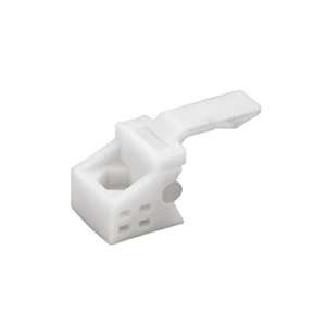 White plastic stop JSD-6120 with a curved hook shape for hidden sliding glass door